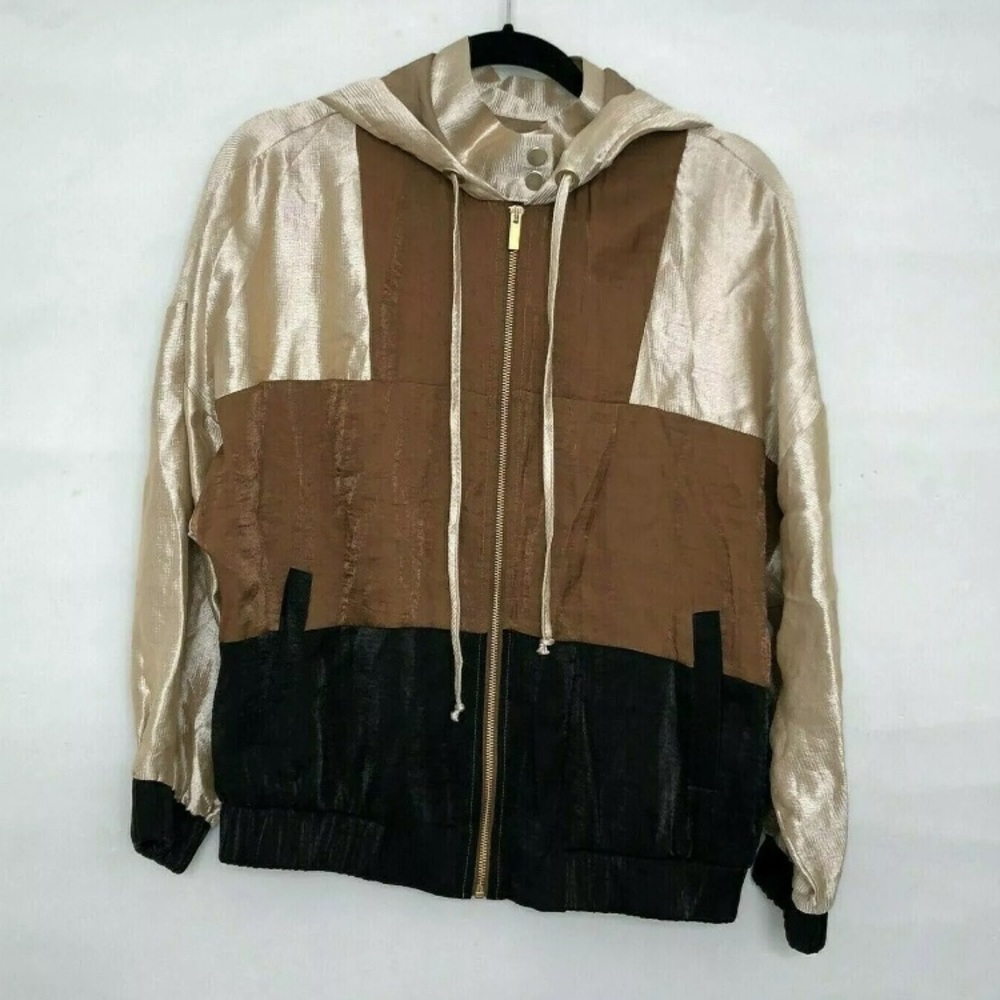 Zara Basic Color Block Hooded Jacket Size Xs - image 1